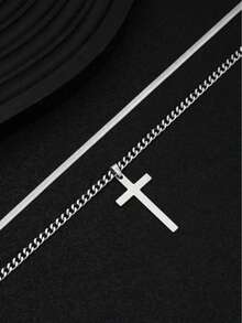 1 Set Minimalist Stainless Steel Cross Chain Necklace, Suitable For Casual Wear, Dates, Parties, Birthdays, Christmas, New Year, Valentine's Day And Other Holidays As Gifts - Multicolor - View 2