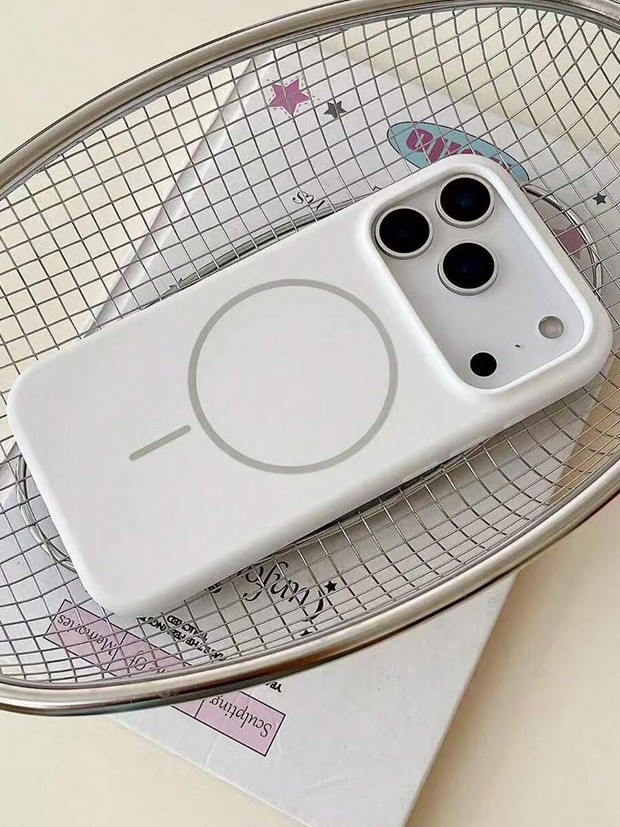 Luxury Glossy Fluorescent Liquid Silicone Phone Case, Compatible With IPhone 17 Air, 16, 15, 14, 13, 12, 17 Pro Max Plus, With Magnetic Soft Cover - Classic White - View 1