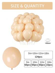 124/60/10个裸色气球，多种尺寸（18英寸、12英寸、10英寸、5英寸），杏色波西米亚风乳胶气球，适用于生日、毕业典礼、新娘送礼会、波西米亚婚礼、周年纪念、性别揭晓派对、丛林主题派对装饰 - 杏色 - 查看 3