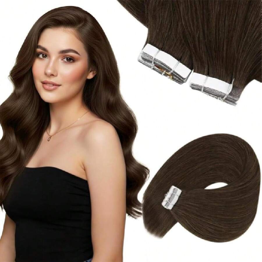 Tape In Hair Extensions Real Human Hair Invisible Remy Hair Extensions Tape Ins For Women Brown 24 Inch 20Pcs 50G,38531588 - Brown - View 1