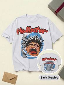 Hell Star Studios Screaming Kid Tee Cotton Unisex Couple Matching Boyfriend Style Studios Est 2020 Text Double Sided Print Graffiti Font Y2K Grunge Streetwear Summer Outfits Graphic Tees Men Oversized T Shirt - 白色 - 查看 1