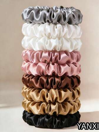 10pcs Dark Color Satin Small Hair Scrunchies, Versatile Hair Ties For Ponytail & Bun Hairstyles ,Scrunchy