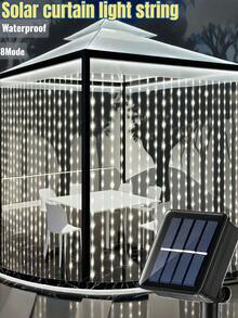 100/200/300 LED Solar Powered Outdoor Garden Curtain Lights - 8 Modes, IP65 Waterproof, Suitable For Gazebo, Patio, Home Party, Wedding, Wall Christmas Decor (White/Warm White/Multi-Color) - Solar Led String Light - View 2