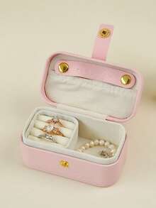 1pc PU Leather Travel Jewelry Box, Women's Portable Jewelry Storage Case, Mini Jewelry Organizer Box, Gift For Girlfriend, Birthday, Valentine's Day, Necklace & Ring Holder,Room Decor - Beige - View 13