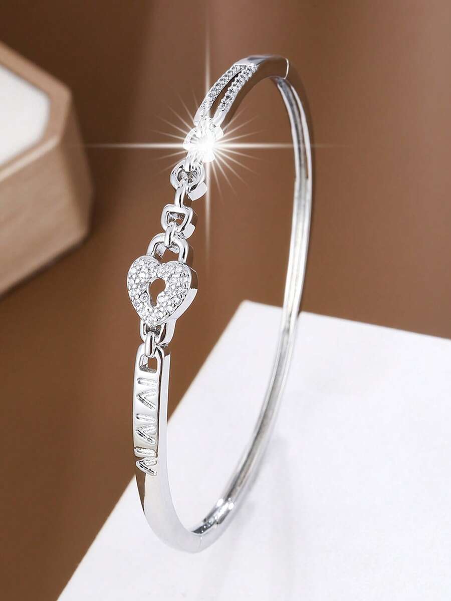 1pc Creative Heart-Shaped Design Zirconia Inlaid Women's Fashion Bracelet, Valentine's Day Gift - Multicolor - View 1