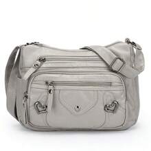 【轻便拉链斜挎包】优雅女士斜挎包，多口袋设计，人造革材质，轻巧纯色，可调节肩带，拉链封口，涤纶衬里，涂层饰边 - 提供黑色、灰色、红色、浅棕色可选 - 彩色 - 查看 15