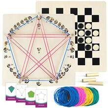 Upgraded Wooden Geoboard With Othello Board Set Dual-Purpose Creative Pattern Board With Rubber Bands And Cards Family Puzzle And Strategy Game - như hình - Xem 1
