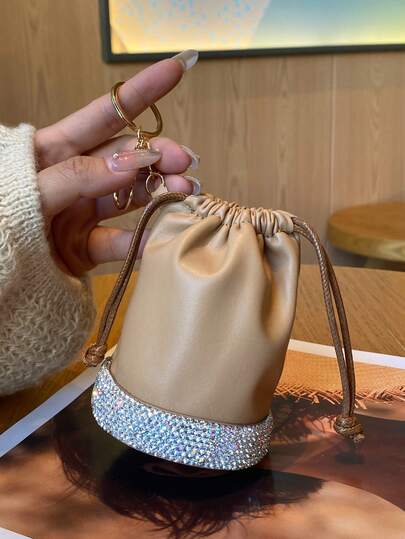 Bolso de cubo con cordón de estilo japonés minimalista, bolso de cubo ligero de mano para mujer, monedero de nailon casual, bolsa pequeña, monedero de cubo con cordón, monedero versátil de moda, estuche para auriculares, accesorio para guardar monedas