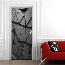 KACOLOR 3D Stairs Art Door Sticker For Bedroom Livingroom Bathroom, 2PCS Wall Decal Se--Adhesive Waterproof Removable Door Murals Wallpaper Home Decoration 30.3"X78.7,Black Geometry - 黑幾何 - 查看 2