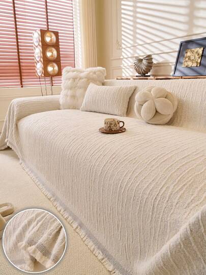 100% High-Quality Chenille Sofa Cover, Plush Sofa Throw Blanket, Fits 3-4 Cushion Sectional Sofa - Pet Friendly Washable Sling, Tassel Decor, All Season, Fits 1-4 Seat Sofa, Modern Living Room Furniture Protector, Premium Sofa Slipcover, Decorative Tassel