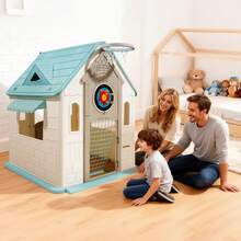 Outdoor Playhouse, 5-In-1 Cottage Play House With Pretend Play, Basketball, Darts, Soccer, Ring Toss, Window & Convenient Door, Toddler Slide Set For Aged 2+, Smooth Edges, Polypropylene Plastic - 1-2m³ Closed Type - View 1