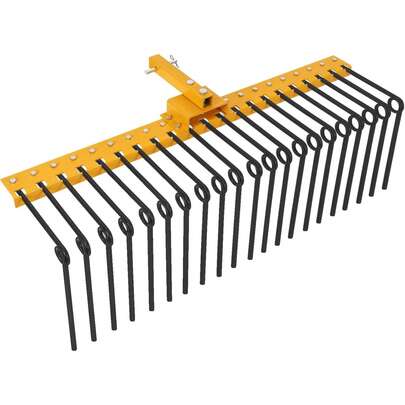 Dragonpad Pine Straw Rake, Fits 2 Inch Receiver, 48inch/60inch Durable Heavy Duty Landscape Rake, With 21 Steel Coil Tines, Lawn Dethatcher Rake, For Leaves, Pine Needles, And Grass, For Tractors Or ATV/UTV, Yellow/Black