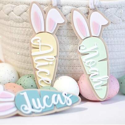 Personalized Carrot Easter Basket Tags, Custom Rabbit Name Tags, Easter Carrot Basket Tags, Rabbit Egg Basket Tags, Easter Decor Rabbit Tags, Easter Gift Carrot Tags