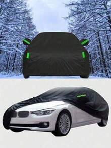 190T Car Cover, SUV Car Cover Waterproof Outdoor Car Cover Suitable For All-Weather Sun, Ice And Snow Cover For SUV, Outdoor Car Snow, Rain And UV Protection - Premium Full Car Exterior Cover With Reflective Stripes And Windproof Strap, Foldable, Solid Black