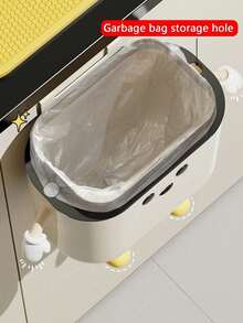 Cute Cartoon Design Wall-Mounted Kitchen Trash Can With Lid, Plastic Garbage Bin, Odor-Sealing Technology, Space-Saving Household/Bathroom Rectangular Waste Container - Multicolor - View 4