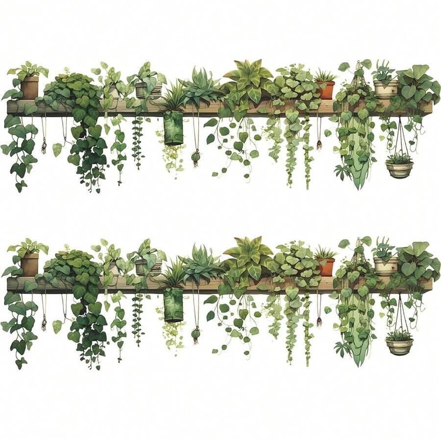 Nature Green Plants Peel And Stick Wall Decals Wallpaper Removable Wall Decals Shelves Green Plants Vinyl Art Stickers & Murals For Living Room Kitchen Bathroom Decoration (2pcs A) - 2件 - 查看 1