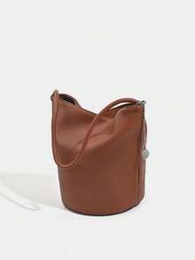 Bolsa de cesta de cuero suave nueva para el verano 2025, bolso de hombro de nicho, bolso de transporte debajo del brazo - Marrón - Ver 5