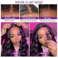 200% Density 34 Inch Body Wave 13x4 Lace Front Wig And 5*5 Glueless Lace Wigs Pre Plucked Pre Cut Bye Bye Knots Wig 3 Seconds To Wear For Beginners Glueless Wigs Pre Plucked Pre Cut Body Wave Lace Front Wigs - Natural & Black - View 10