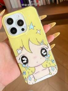 1个随机粉末星形卡通黄发女孩哭泣图案手机壳，可爱时尚个性化听话风格防震保护套，适用于 17/ 17 Pro Max/ 16 Pro Max/ 15 Pro/ 14/ 13/12/11，可作为圣诞礼物送给家人、朋友、姐妹和伴侣 - 黃色 - 查看 1