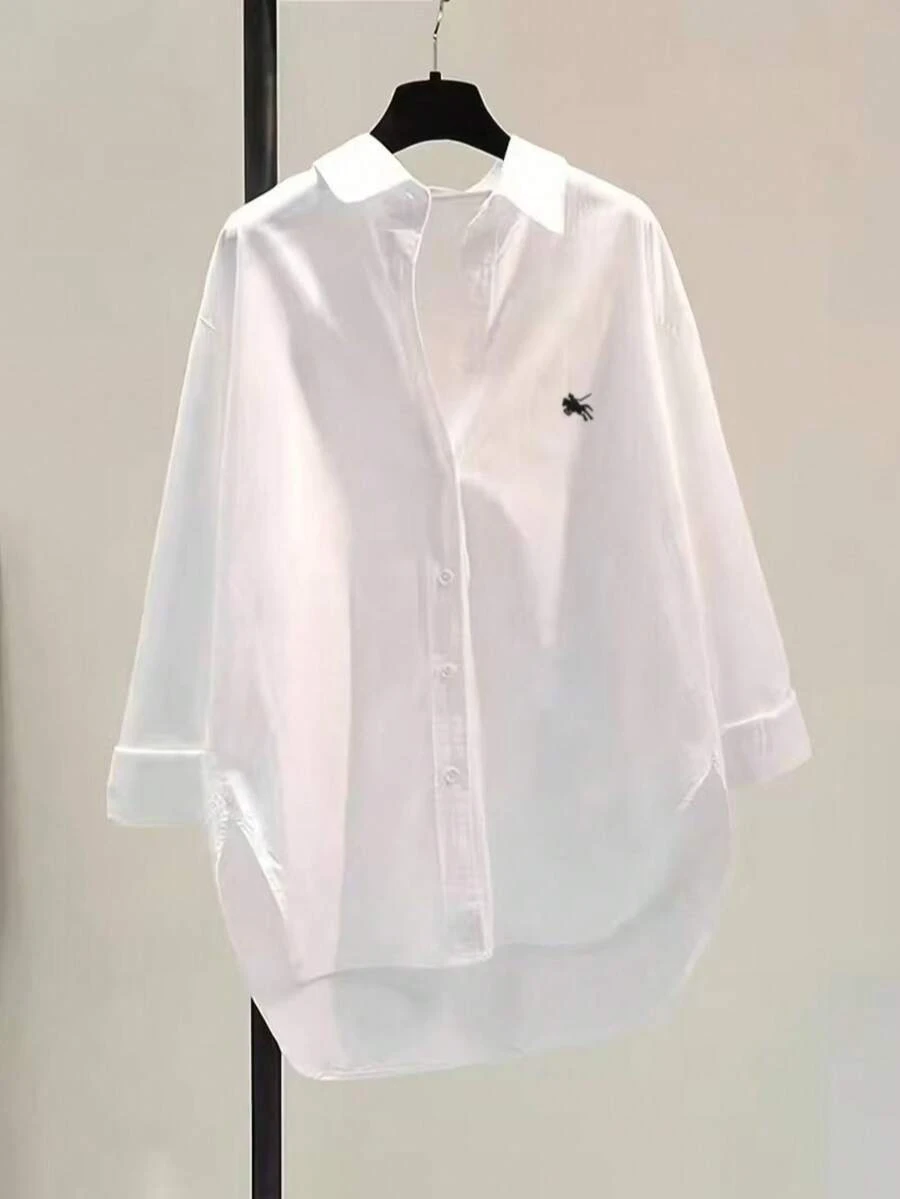 Women's Fashion New Embroidered Button-Up Shirt White Spring - White - View 1