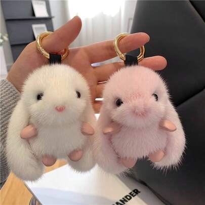 1 Pink Plush Rabbit Keychain - Soft And Fluffy Rabbit Keychain, Plush Toy, Suitable For Keys, Bags, Car Decorations, Ideal Gift