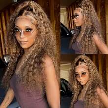 Uveous Ombre Highlight Jerry Curly Lace Front Wigs Human Hair 4/27 Colored Pre Plucked 13x4 HD Transparent Lace Frontal Wigs Honey Blonde Curly Wig For Women 250% Density Human Hair Wig With Baby Hair - P4/27 - 查看 5