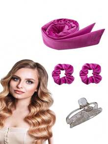 4pcs No-Heat Hair Curler Headband Clip Set, Slouchy Bow Tie Long Hair Band Curling Waver Tool, Sleep Big Wave - Multicolor - View 16