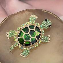 1pc Turtle Brooch - Lucky Elegant Lapel Pin Suitable For Suit Jacket Coat, Wearable Boutonniere For Turtle Lovers, Party & Daily Accessory, Year-Round Decoration (No Coating) - 綠色 - 查看 5