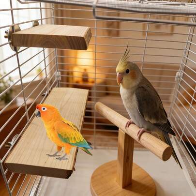 Papegoja Naturträ Sittpinne Leksaksställ, Peony Phoenix Gungbrygga Fågelbur Dekor Klätterstång Tillbehör