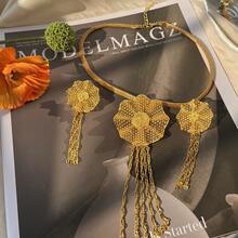 CIZME 1Set 18K Gold Jewelry Set Drop Earring&Necklace,Chain Tassel Ramadan Jewelry Jewelry Set, Luxury Eid Mubarak Gift For Women - Gold - View 4