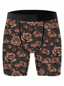 1-Pack Of Novelty Men's Shorts, Valentine's Day Creative Retro Rose Print Shorts, Dark Rose Men's Boxer Shorts, Knitted Fabric, Breathable And Sweat-Wicking, Soft And Skin-Friendly. Perfect Valentine's Day Gift For Boyfriends. Naughty And Cute, Perfect For Casual Home Wear. - Multicolor - View 3