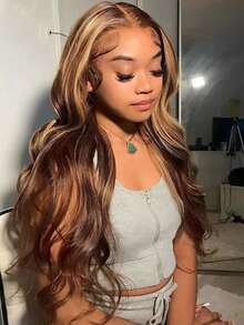 Uveous 34 Inch Ombre Honey Blonde Lace Front Wig Human Hair 13x4 Highlight Body Wave Lace Front Wig Human Hair Pre Plucked With Baby Hair 4/27 HD Lace Wig Human Hair 200% Density Colored Wigs - S4/27 - Xem 6