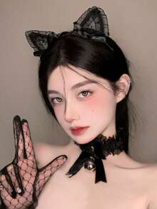 1pc Brown Leopard Print Halloween Fox Ear Cute Party Polyester Fiber (Polyester) Headband, Animal Ear COS Headpiece, Suitable For All Seasons, Party, Masquerade, Black Lace Veil, Trending Cute Cat/Rabbit Ear Headband, Women's Hair Accessory - Brown - View 4