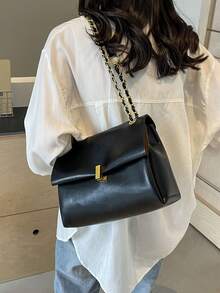 大容量手提包、简约腋下包、新款链条单肩斜挎通勤包 - 黑色 - 查看 4