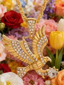 1pc Fashion Micro-Inlaid Cubic Zirconia Eagle Wing Pendant Necklace, Punk Jewelry Gift For Men - Fashion - View 5