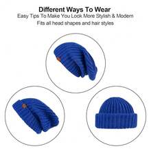 JOYCA & CO. Slouchy Beanie For Women And Men, Warm Breathable Knitted Winter Hat, Stylish Cuffed Or Fisherman Ribbed Cap,65/8-8,Blue - 藍色 - 查看 3