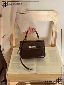 1pc Heart-Shaped Pendant Small Square Handbag, Adjustable Shoulder Strap, Crossbody Bag, New Fashion Ladies Commuter Purse - Chocolate Brown - View 9