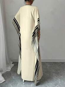 1pc Women's Casual V-Neck Placement Print Batwing Sleeve Loose Dress, Suitable For Daily Wear And Beach Vacation - Multicolor - View 2