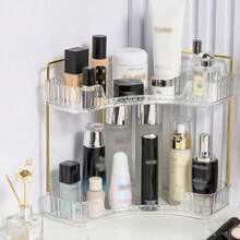 1个两层或三层转角化妆品收纳架，方形浴室台面收纳架，PET大容量化妆品储物盒，适用于化妆品、香水、护肤品、口红等。 - 彩色 - 查看 7