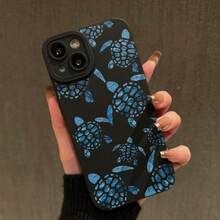 Blaue Schildkröte Muster Handyhülle Geeignet für iPhone 15 14 13 12 11 X Xs Xr Xsmax Pro Max Plus Modell Einzigartige Blaue Schildkröte Weiche Schale Kamera Vollschutz Anti-Fall 7P/8P Süße Kunst Schutzhülle - Schwarz - Übersicht 7
