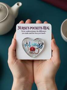 一套护士口袋拥抱卡，心形励志摆件，带激励卡片的拥抱纪念品，适合家居节日装饰、房间装饰、朋友礼物、感谢医护人员和护士的礼物 - 彩色 - 查看 3