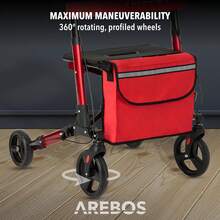 Arebos Deambulatore 4 Ruote| 136 kg.| Pieghevole| Alluminio| Peso Leggero| con Borsa per la Spesa| Rosso - Grigio - Visualizzare 6