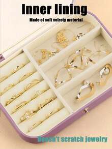 1pc Travel Jewelry Box, Portable Jewelry Organizer, Makeup Brush Storage Box, Large Capacity Desktop Organizer, Multi-Functional Storage Box For Rings, Necklaces, Earrings, Travel, Business Trip, Beach, Gift For Girlfriend , Makeup Room Decor - Multicolor - View 6