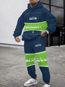 Seatt-Le Seahawks Casual Hoodie Jogging Sweatpants Tracksuit Set, Football Team Men's Tracksuit Set, Men's Game Day Hoodie Set - 彩色 - 查看 2