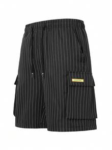 Men's Lightweight Casual Shorts, Fashion Striped Multi-Pocket Cargo Pants, Summer - Black - View 2