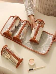 Large Capacity Portable Makeup Bag, High Cost-Performance PU Waterproof Toiletry Bag, Transparent Cosmetic Bag, Cosmetic Storage Bag, Detachable Independent Compartment Design, Skincare Bag, Toiletry Bag, Travel Storage Bag, Travel Toiletry Bag, Small Makeup Bag - Multicolor - View 5