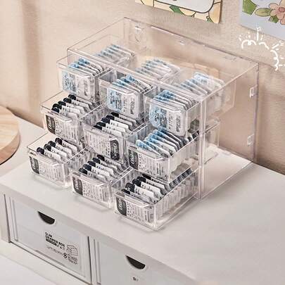 隐形眼镜收纳盒；一次性抽屉式透明防尘桌面收纳盒，化妆间装饰