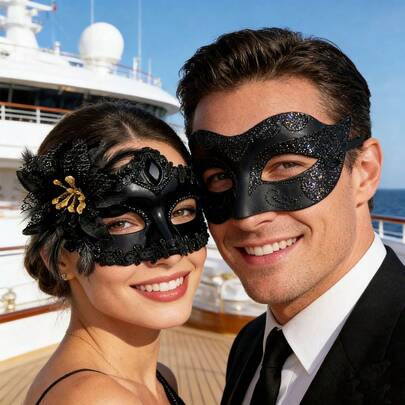 情侣镶钻面具，闪亮威尼斯派对面具，适用于圣诞节、万圣节、狂欢节、角色扮演，浪漫红色闪光ABS塑料面具