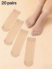 10/5 pares de medias transparentes y transpirables de colores aleatorios, aptas para uso diario - Albaricoque - Ver 7