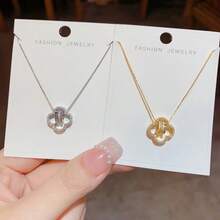 2026 Spring New Exquisite Fashion Micro Inlaid  Four-Leaf Flower Necklace Niche Light Luxury Small Waist Collarbone Chain For Women - F1807-銀色-鋯石四葉小蠻腰項鍊 - 查看 1